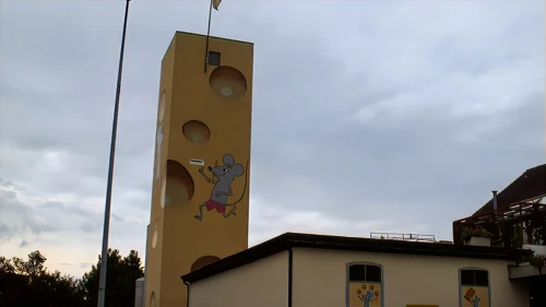 Cheese factory at Steinebrunn, complete with giant ‘cheese’ tower and mouse (32.7 miles).