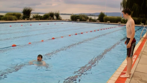 The swimming pool at Rorschach See youth hostel.
