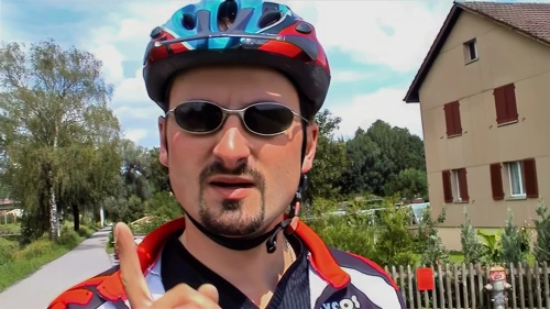 Tao on the cycle path at Guetstrasse, Au, just after lunch.