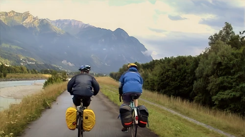 Riding the riverside route towards Vaduz.