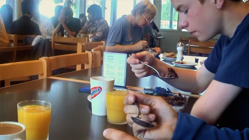 Breakfast at Schaan-Vaduz Youth Hostel.