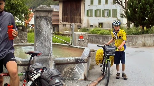 Refilling bottles at Fläsch, 11.8 miles into the ride.