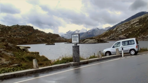 San Bernardino Pass—2,066m above sea level, 24.1 miles into the ride.