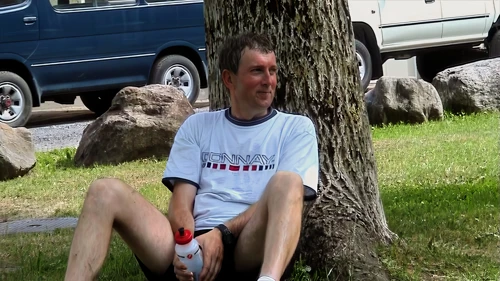 Michael cools off at Via Gerra playground, Faido