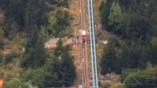 Ritom Funicular Railway at Quinto, seen from Piotta—39.1 miles in