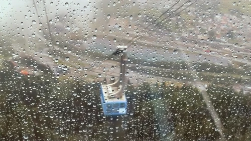 View from the cable car on a very wet morning