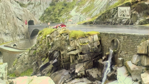 Tunnels and roads everywhere as the train approaches Andermatt