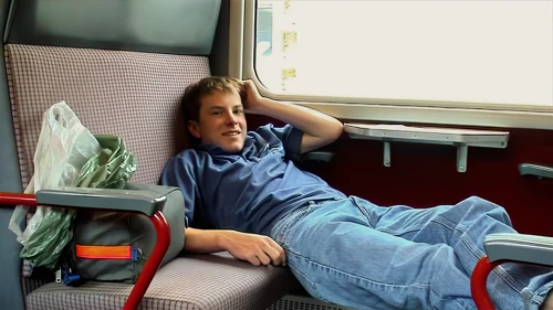 Joe relaxes on the train as we approach Niederwald