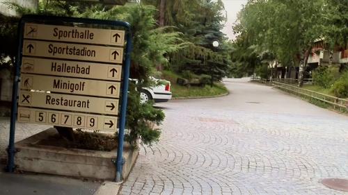 Signpost near reception, Fiesch Sports Holiday Resort