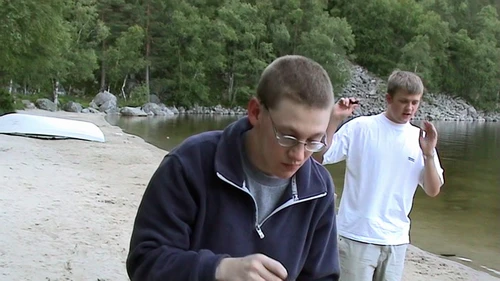 Oliver and Gavin, under midge attack at Revsvatnet.