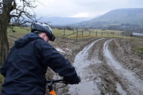The final stretch of the track to the Edale road