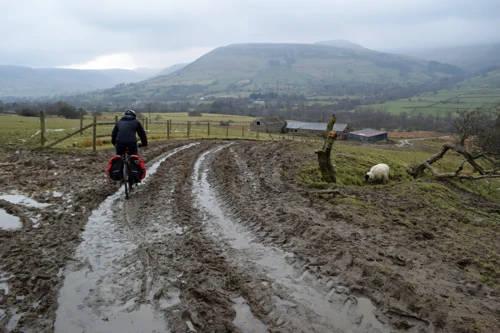 Dillan bravely tackles the muddy track