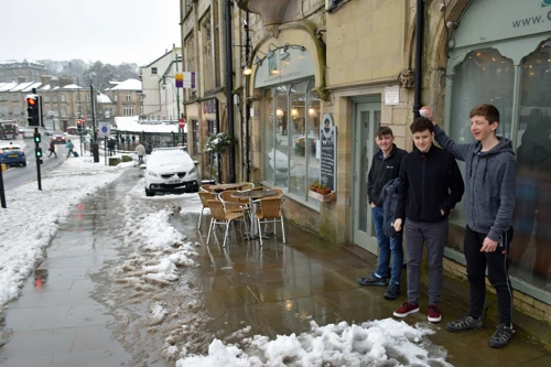 Dillan, Jude and George outside the Green Pavilion Café, Buxton.