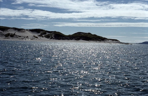 Berneray’s silver sands as we speed past on the ferry.