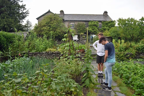 George and Jude in Beatrix Potter's garden at Hill Top, Near Sawrey.