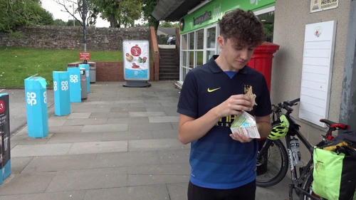 Jude tucks into lunch minutes after leaving Cleator Moor Co-op