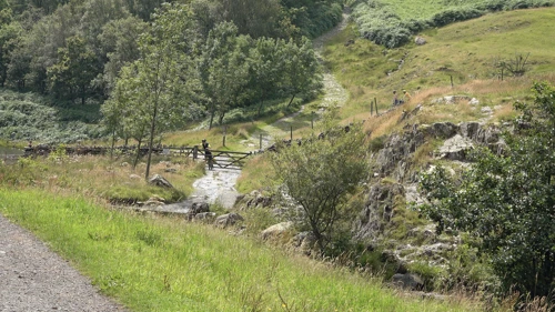 Tao, George and Jude emerge from the bridleway at Watendlath