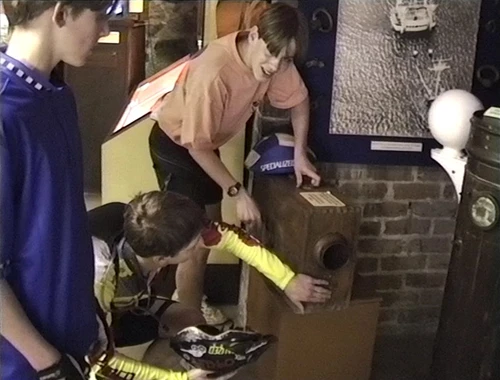 Eliot temporarily deafens everyone with the manual foghorn at Charlestown’s Heritage and Shipwreck Museum.