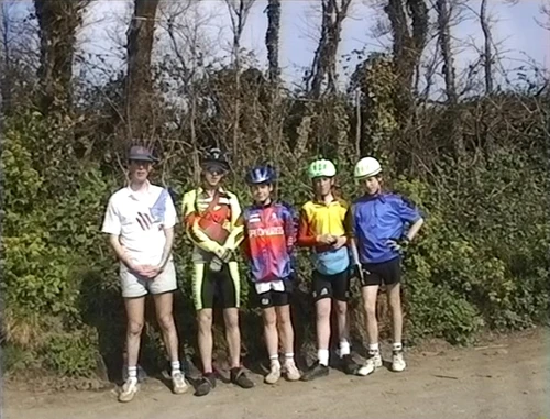 Five of us outside Boswinger Youth Hostel.