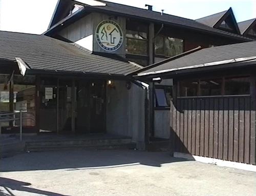 Front entrance of Voss youth hostel, complete with electric doors.