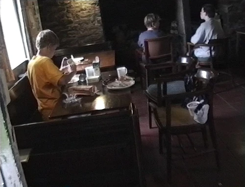 The other end of the kitchen/dining/common room at Bryn Poeth Uchaf youth hostel.