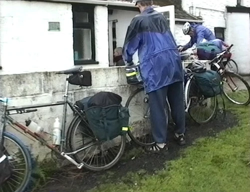Final bike preparations at the back of Bryn Poeth Uchaf youth hostel
