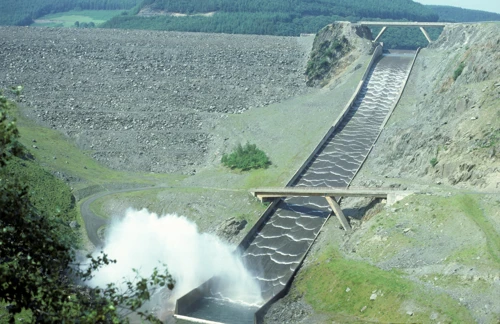 The spillway at Llyn Brianne reservoir