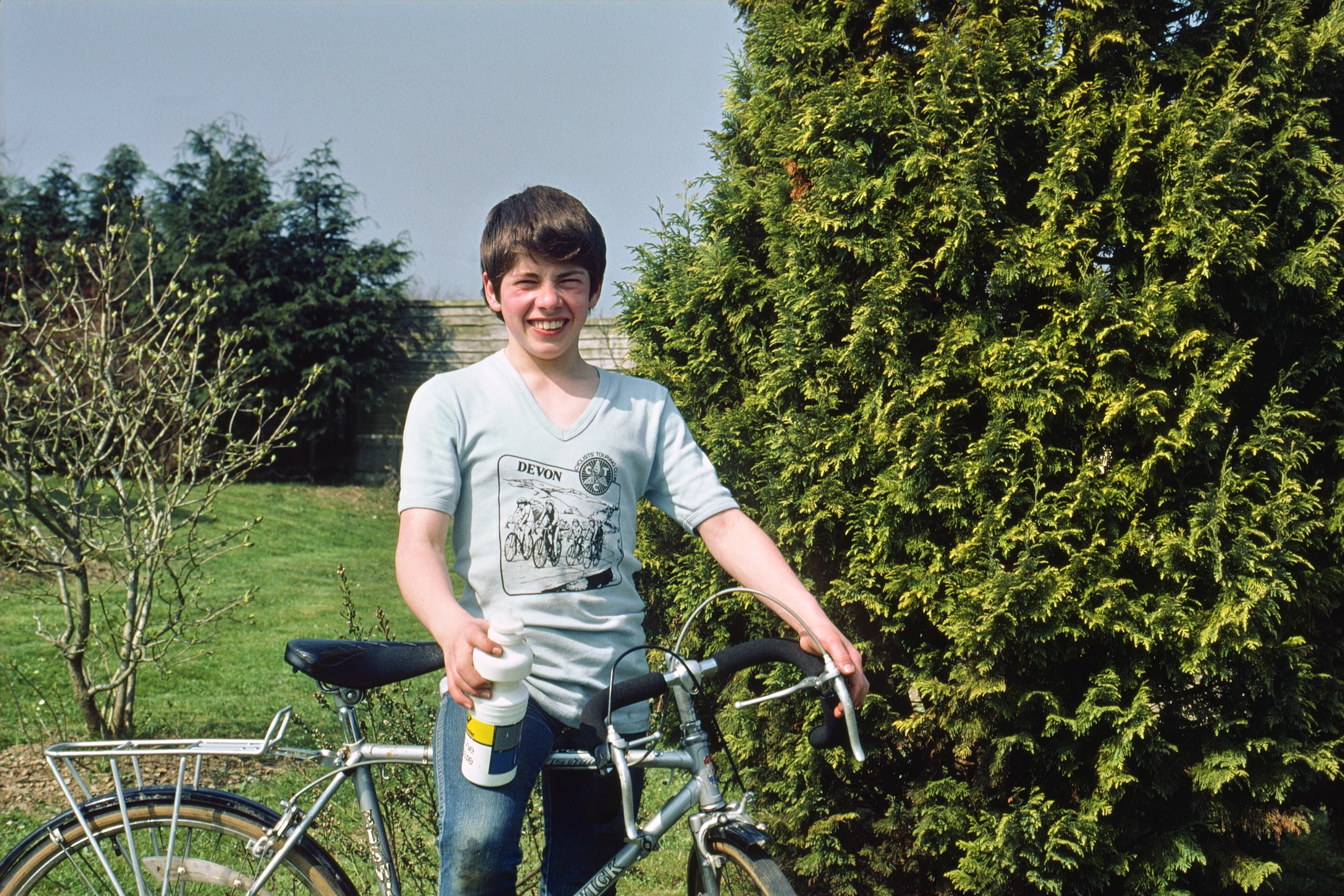 Gary Johnson at Crofters, Buckfastleigh before the start of the ride - ready for his first cycle tour.  Probably taken yesterday.