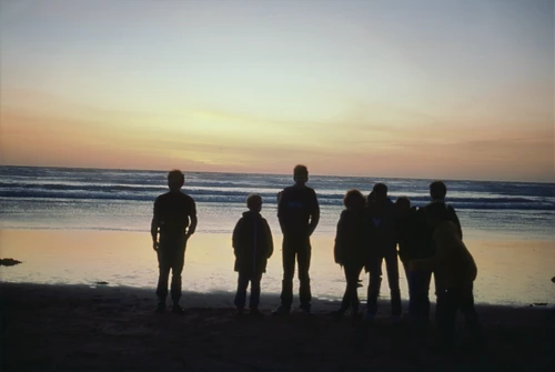 20 Apr 1987 · The group contemplating the beauty of Perranporth beach at sunset.