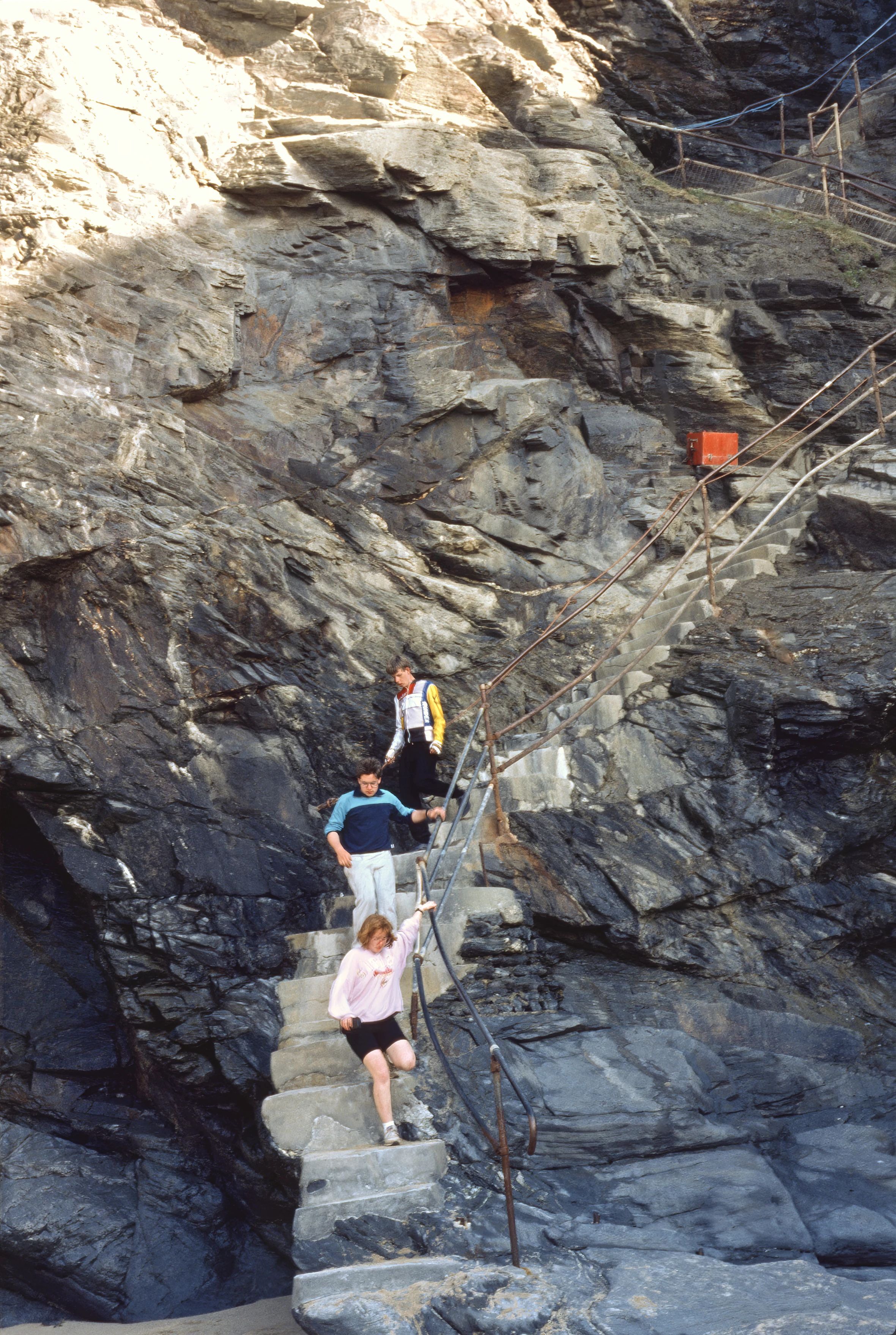 Catherine, Mark Moxham & Mark Williams descending the Bedruthan Steps