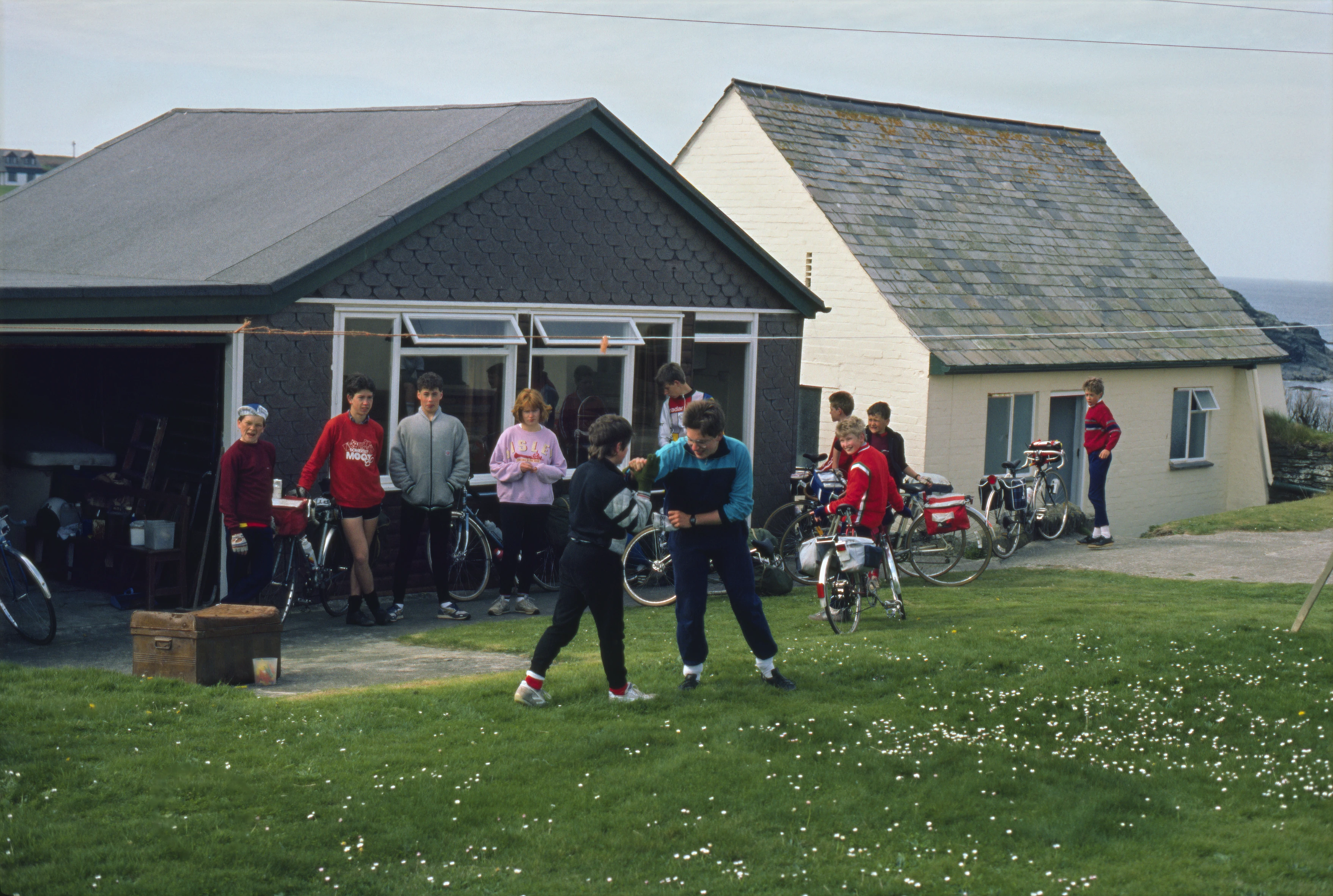 Gary and Mark Moxham spar for supremacy outside Treyarnon Bay Youth Hostel