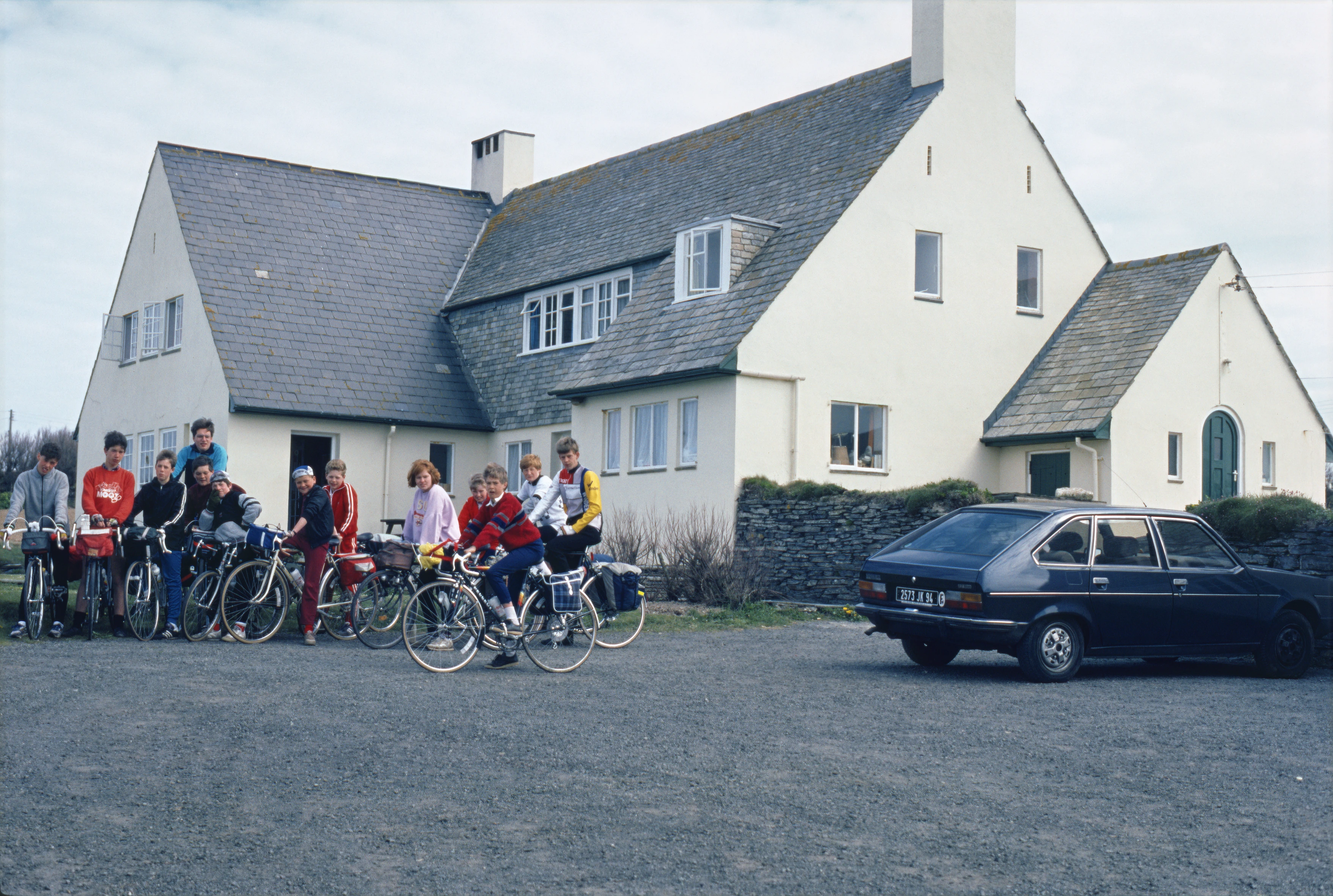 The group outside Treyarnon Bay Youth Hostel, ready to leave