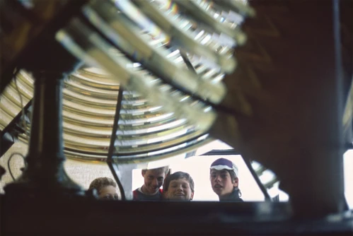 22 Apr 1987 · Some of us inside Trevose Head Lighthouse’s lantern room, wrapped by its great Fresnel lens.