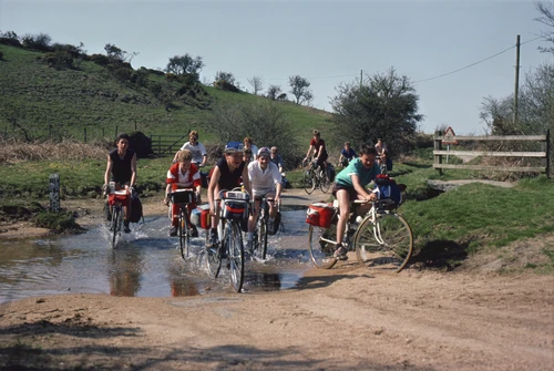 23 Apr 1987 · The whole group tackles the next ford beyond Trebray on Bodmin Moor.