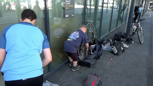 Final bike reassembly outside Bergen Airport.