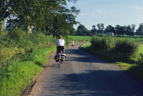 30 Aug 1987 · Approaching Newbiggin Farm near Smithfield in the evening sunshine—about seven miles to Carlisle hostel.