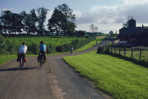 30 Aug 1987 · Rolling landscape at Newbiggin Farm near Smithfield in evening sunshine—about seven miles to Carlisle hostel.
