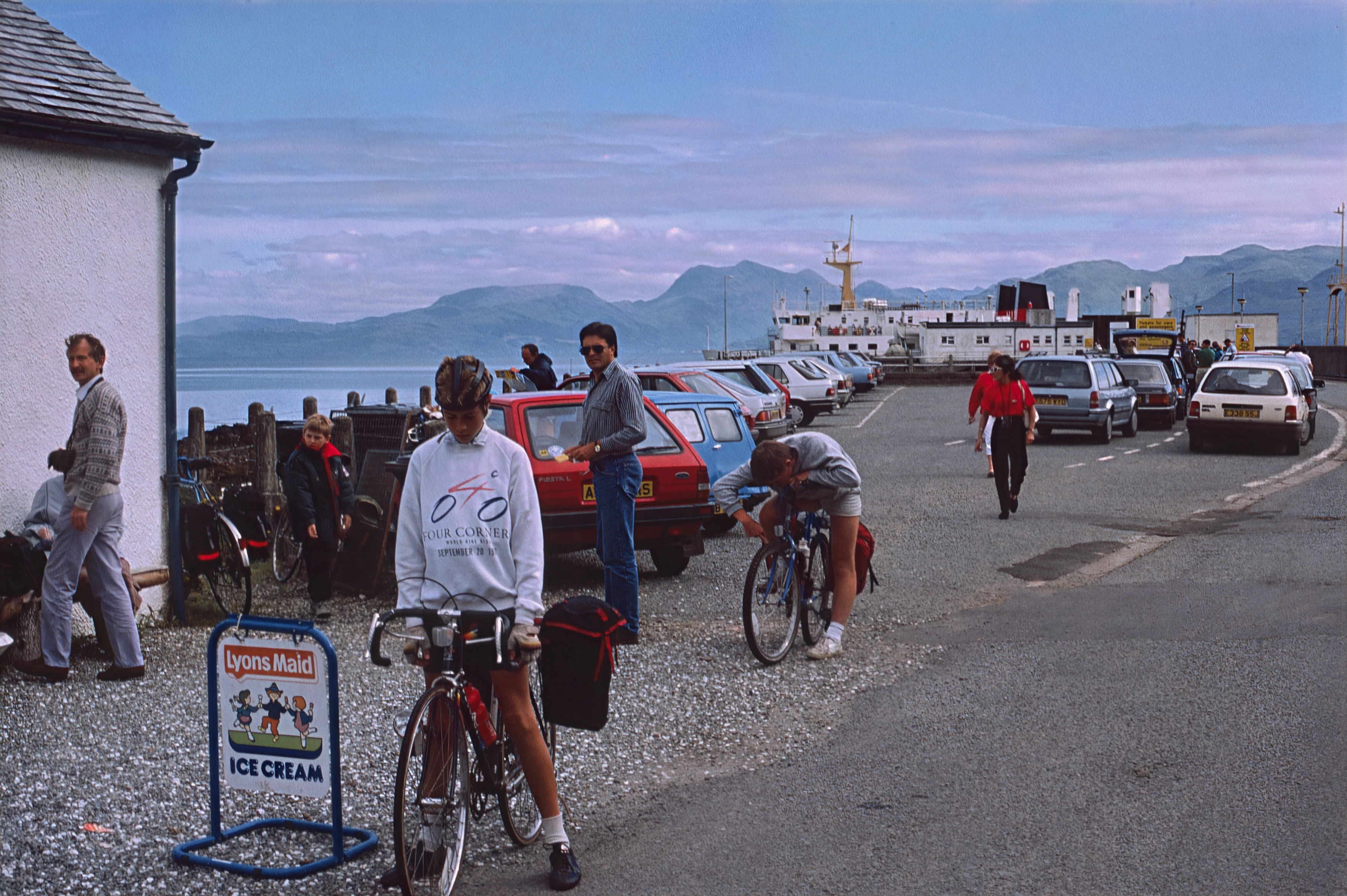 Philip Humphreys and Andrew Simmons outside Skyelark gift shop at Armadale pier, Skye.
