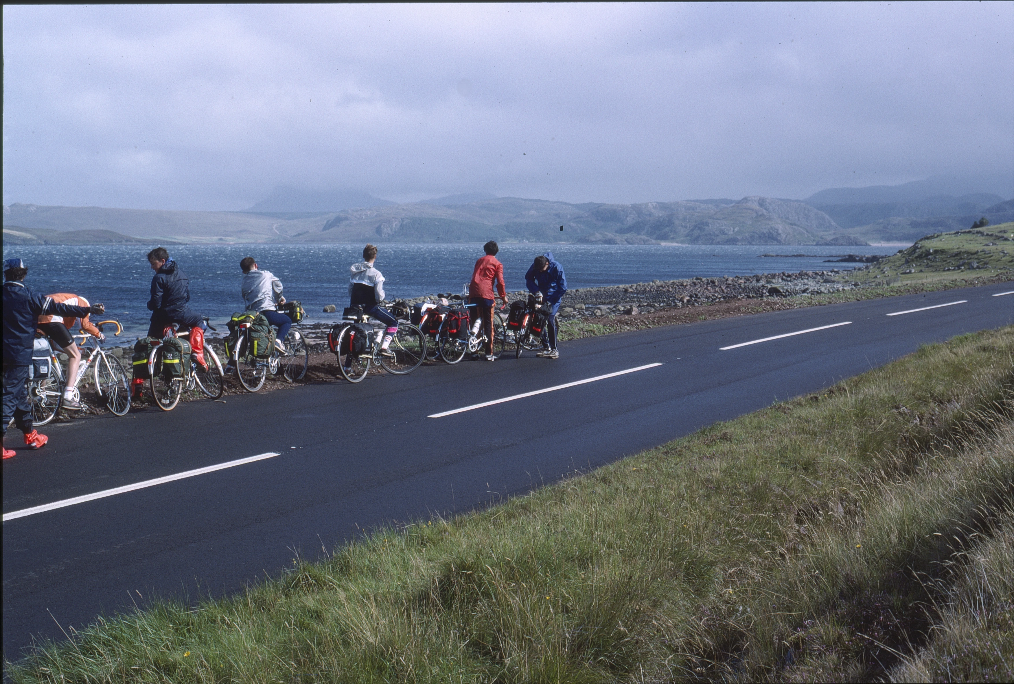 Blown sideways at Laide: first glimpse of Gruinard Bay. Little Gruinard ahead, Gruinard Island left; 17 miles in.