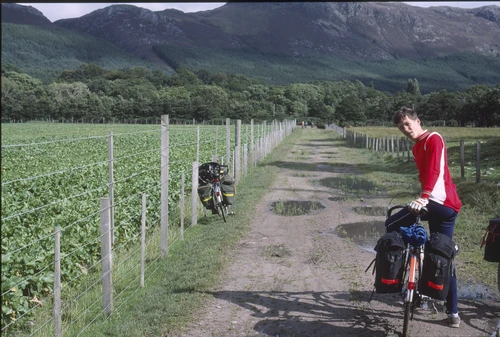 27 Aug 1988 · Chris Hall on the shortcut track at Dundonnell, just past Kappoch Farm House, 33 miles in.