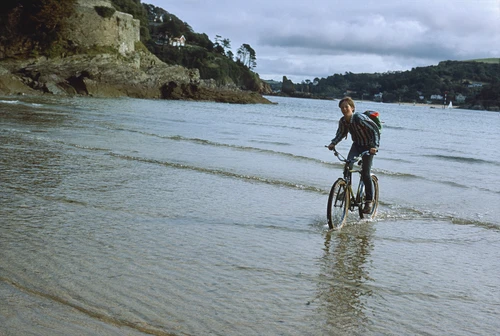 11 Sep 1988 · Martyn Williams rides straight through the seawater at South Sands. Corrosion guaranteed.