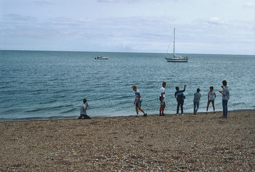 11 Sep 1988 · Youngsters enjoying the pebbles and lunch at the Torcross end of Slapton Sands.