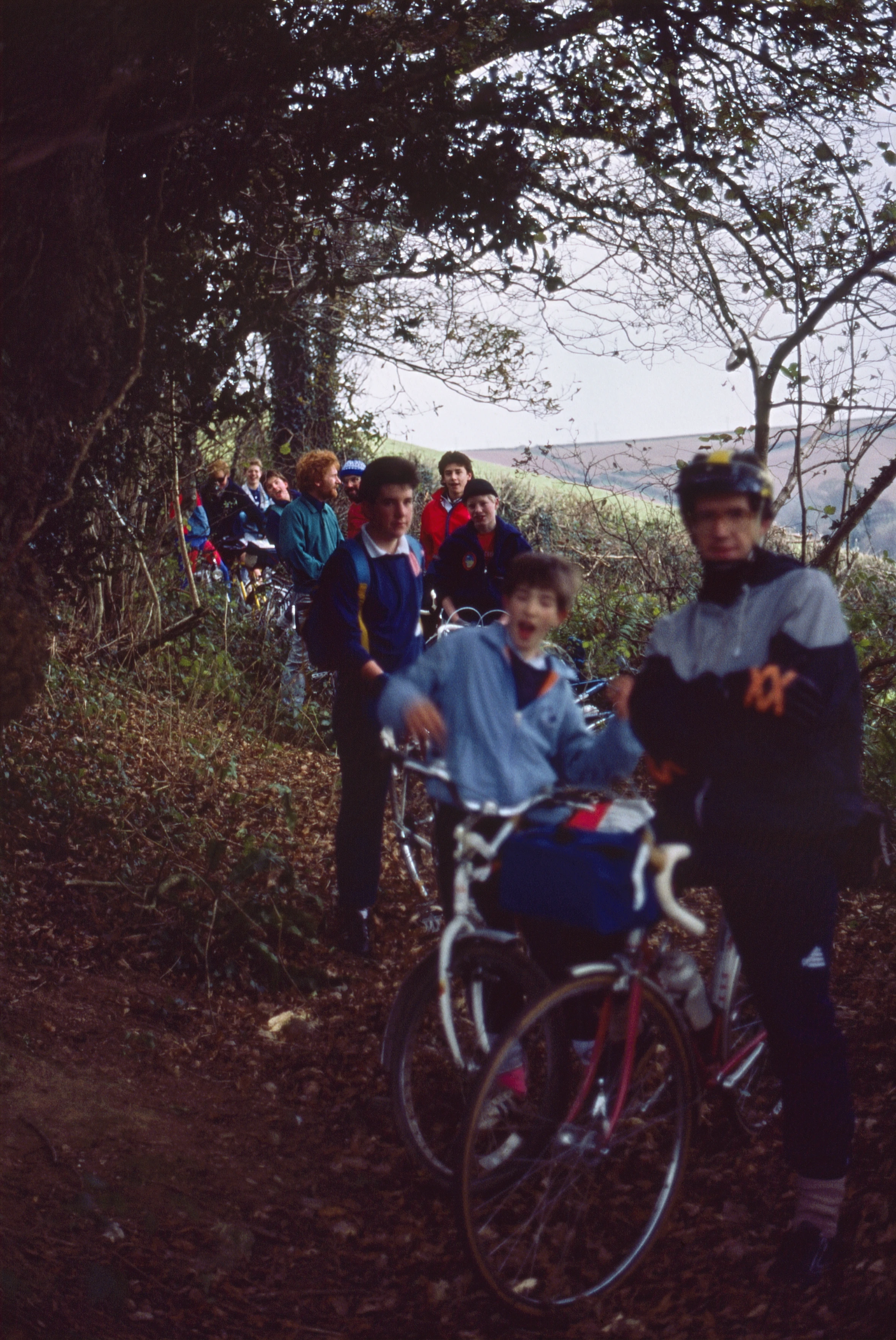 The group tackles the unbelievably steep track from Reveton, north of Loddiswell, to the Avon.