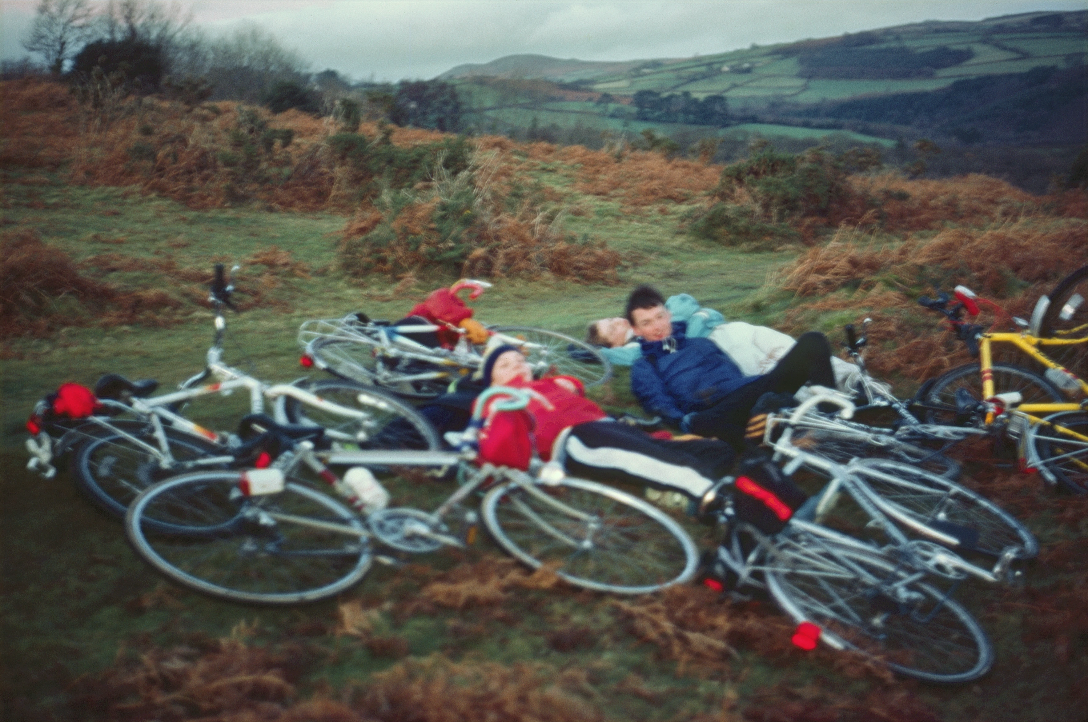 John Stuart and possibly Andrew Simmons after a soft‑grass pile‑up on Dr Blackall’s Drive near Poundsgate.