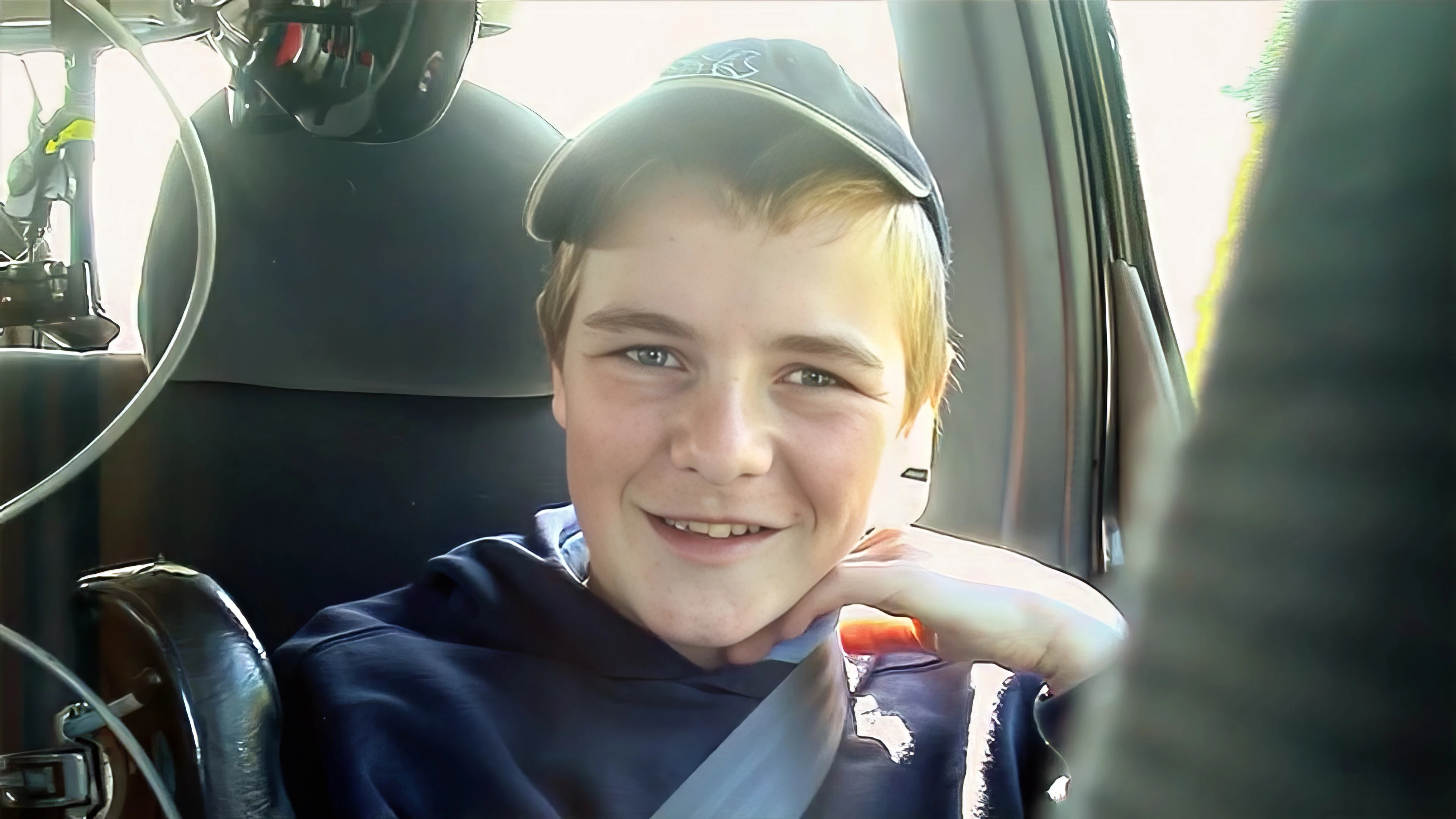 Josh in the carefully packed car en route to Liskeard.