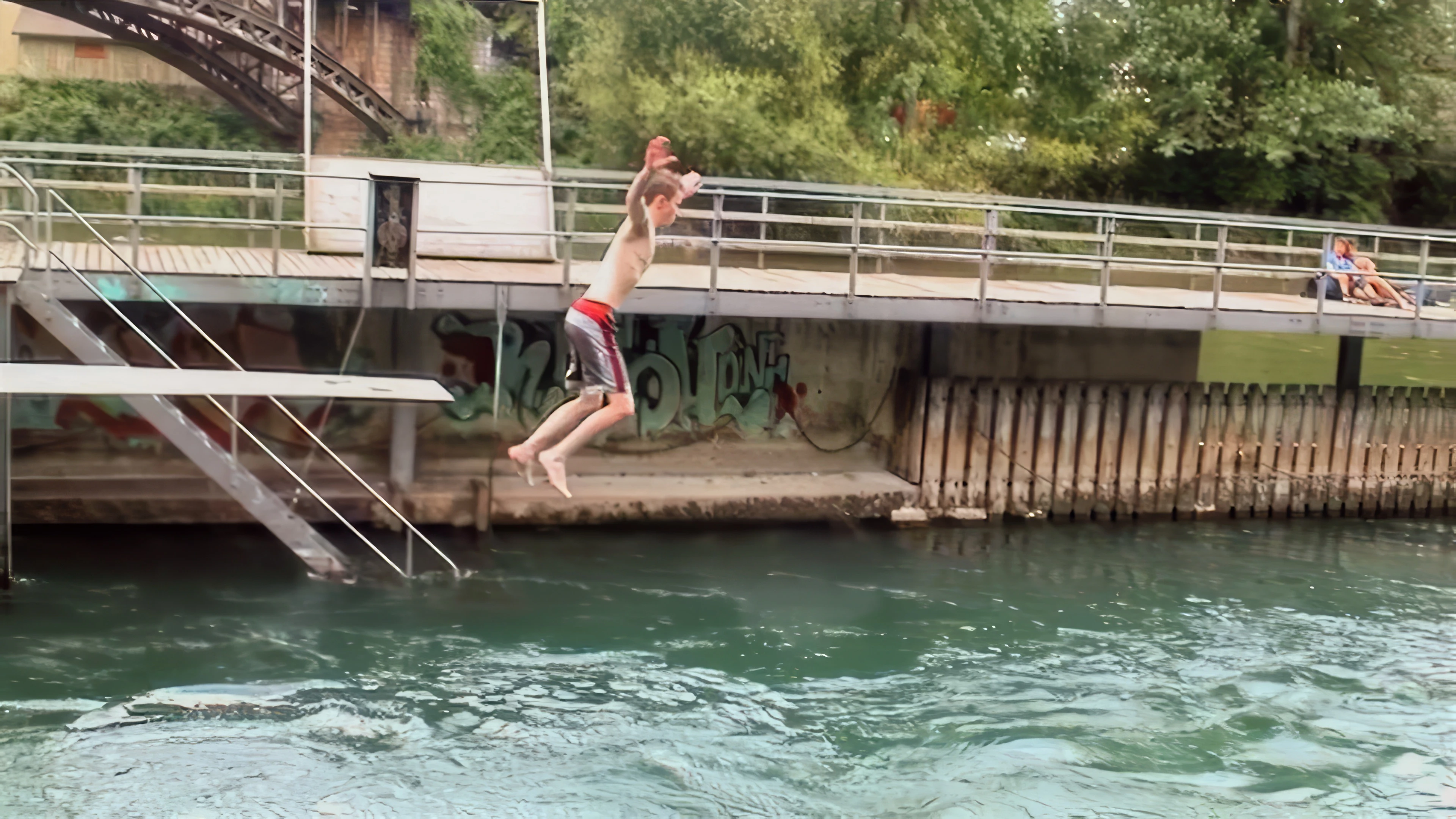 Joe takes the plunge at Zurich’s Flussbad.