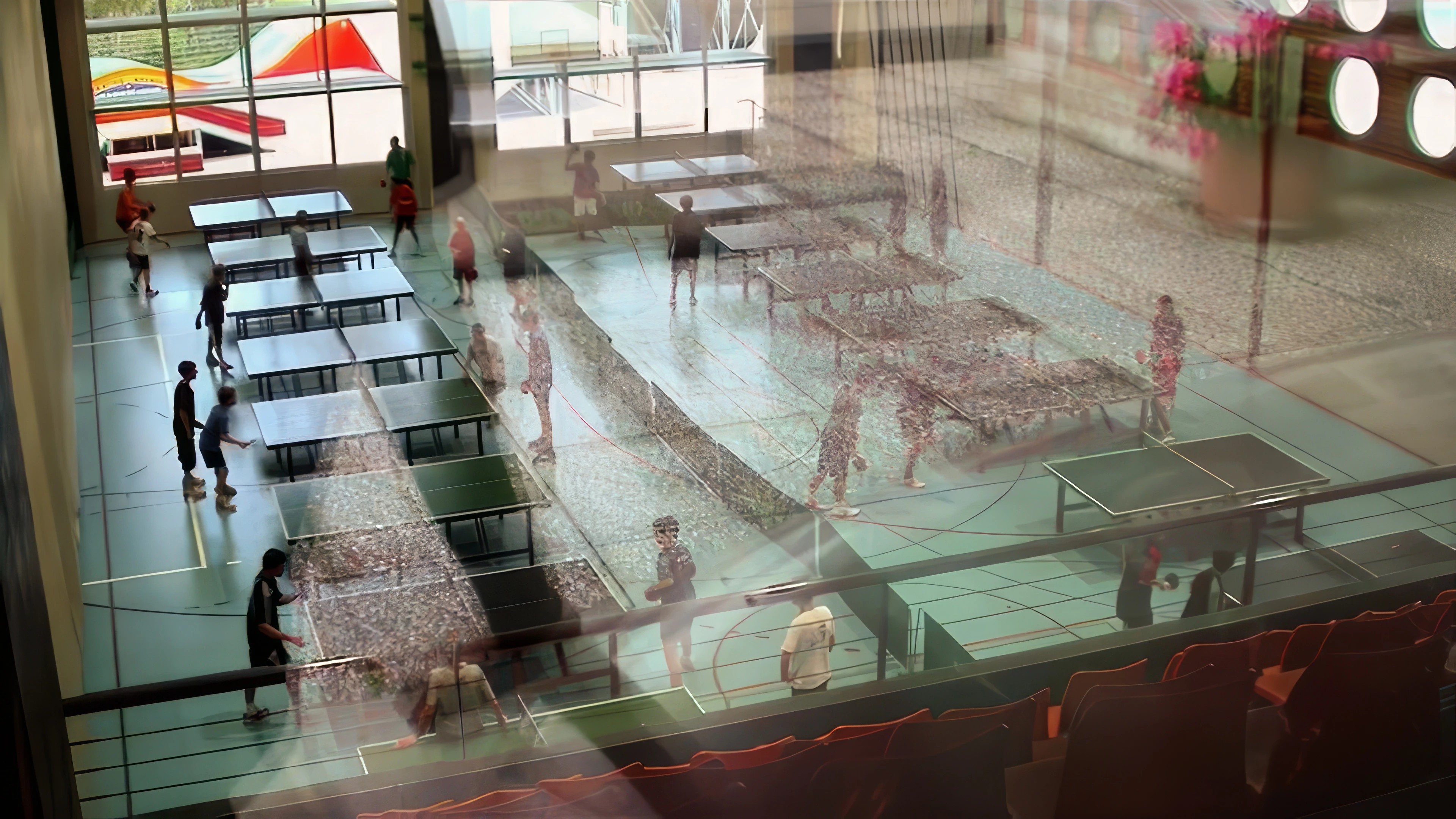Sixteen table-tennis tables tucked away in one of many halls