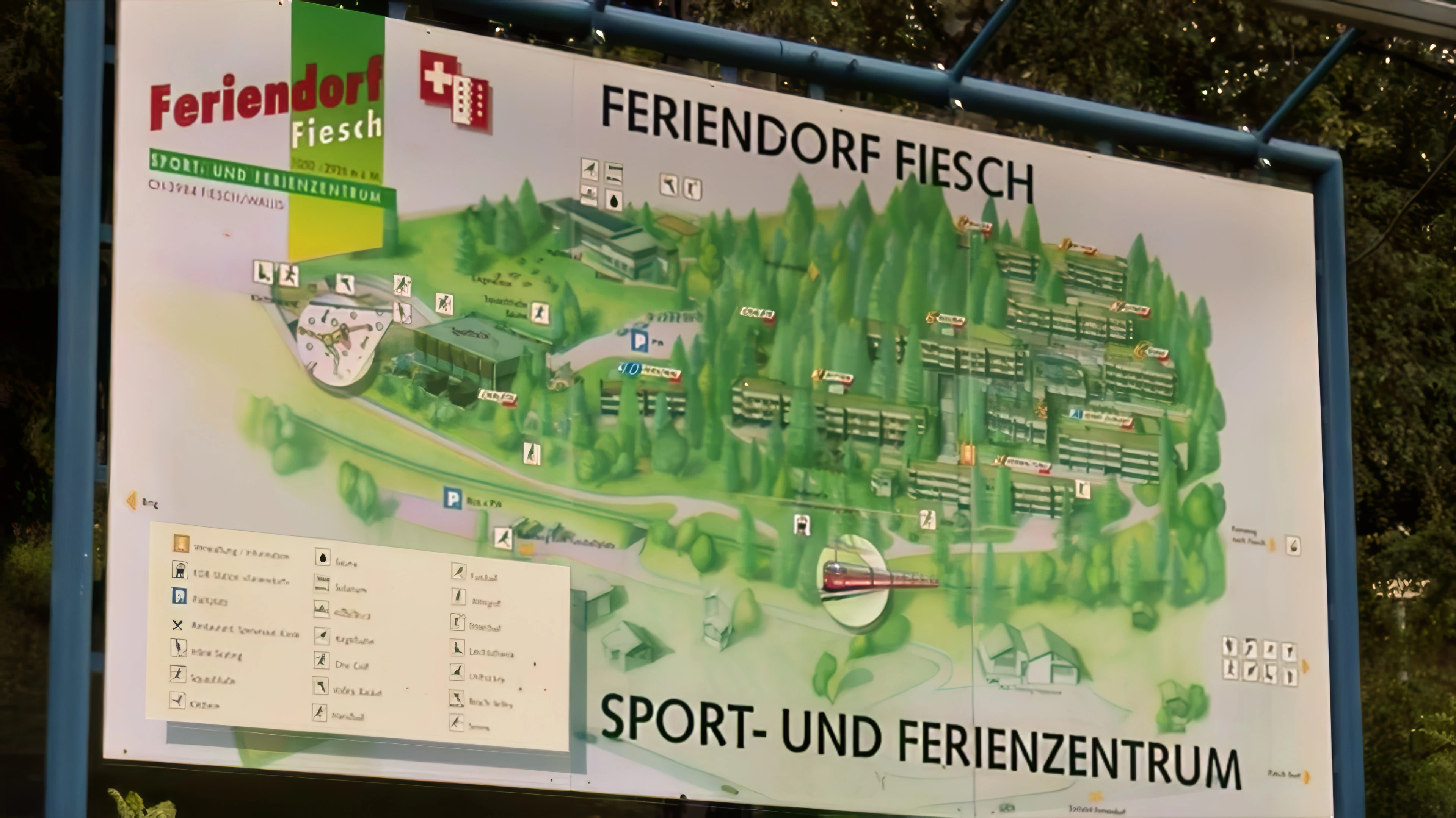 Welcome sign for Fiesch Sports Holiday Resort.