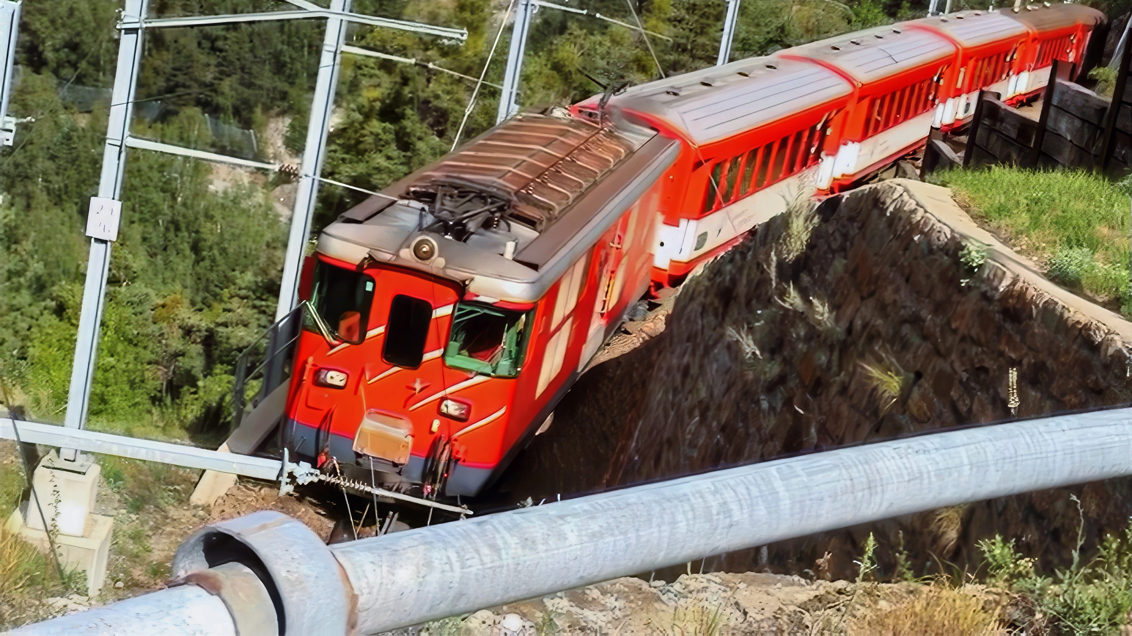 A train emerges from the circular tunnel climb at Deisch, 2.7 miles in.