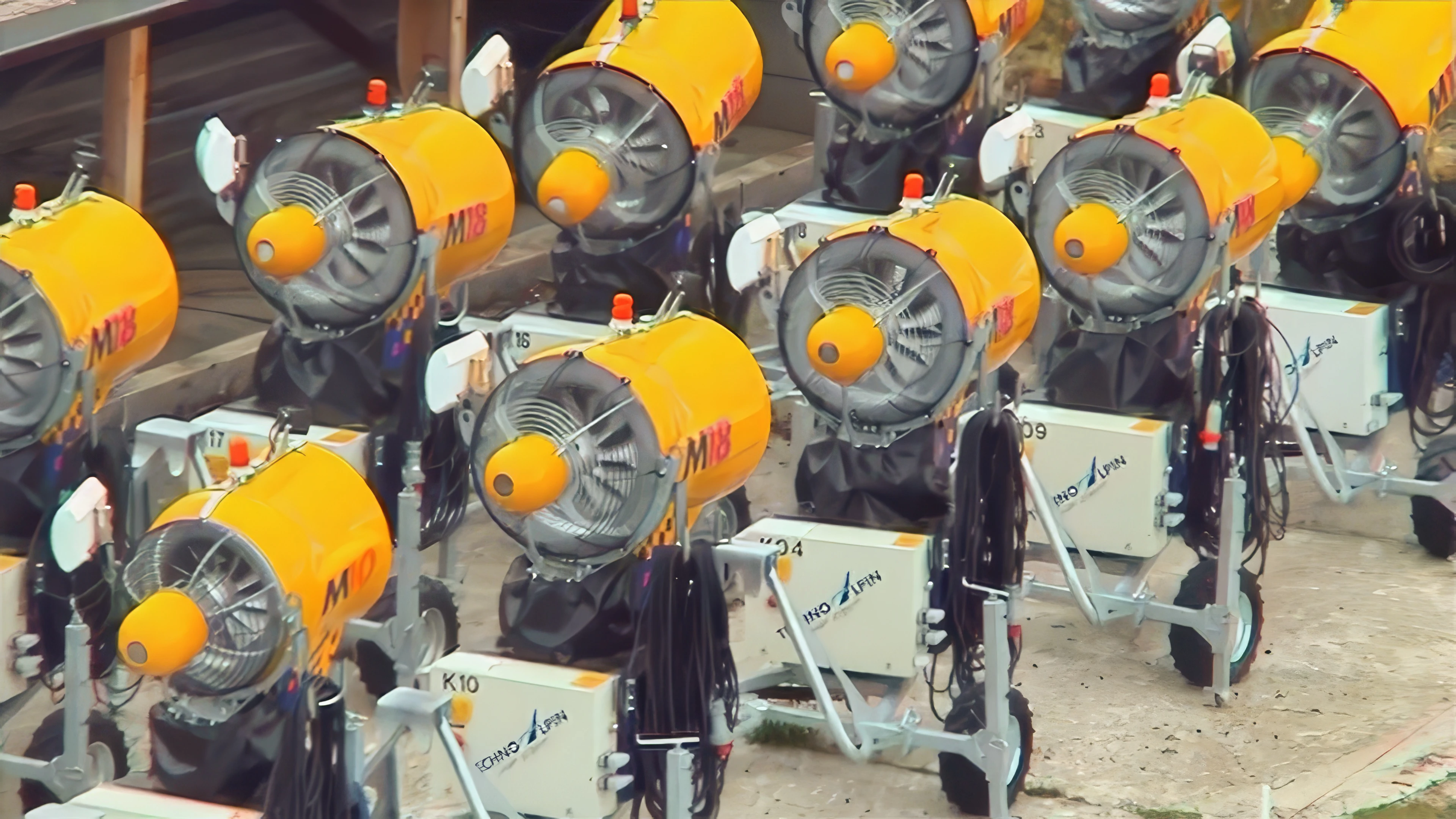 Snow cannons, ready for winter snowmaking.